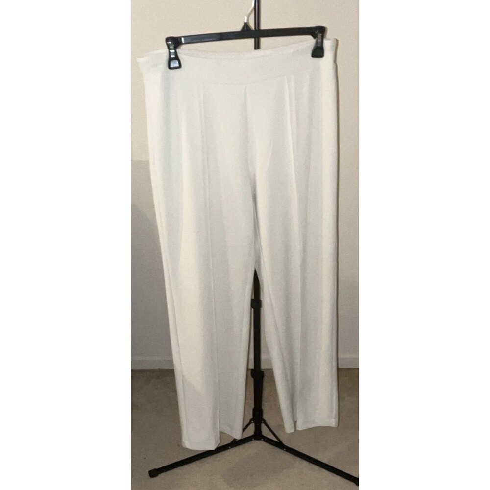 EMALINE Women’s White Solid Mid Rise Stretch Pleated Leg Dress Pants L (12-14)